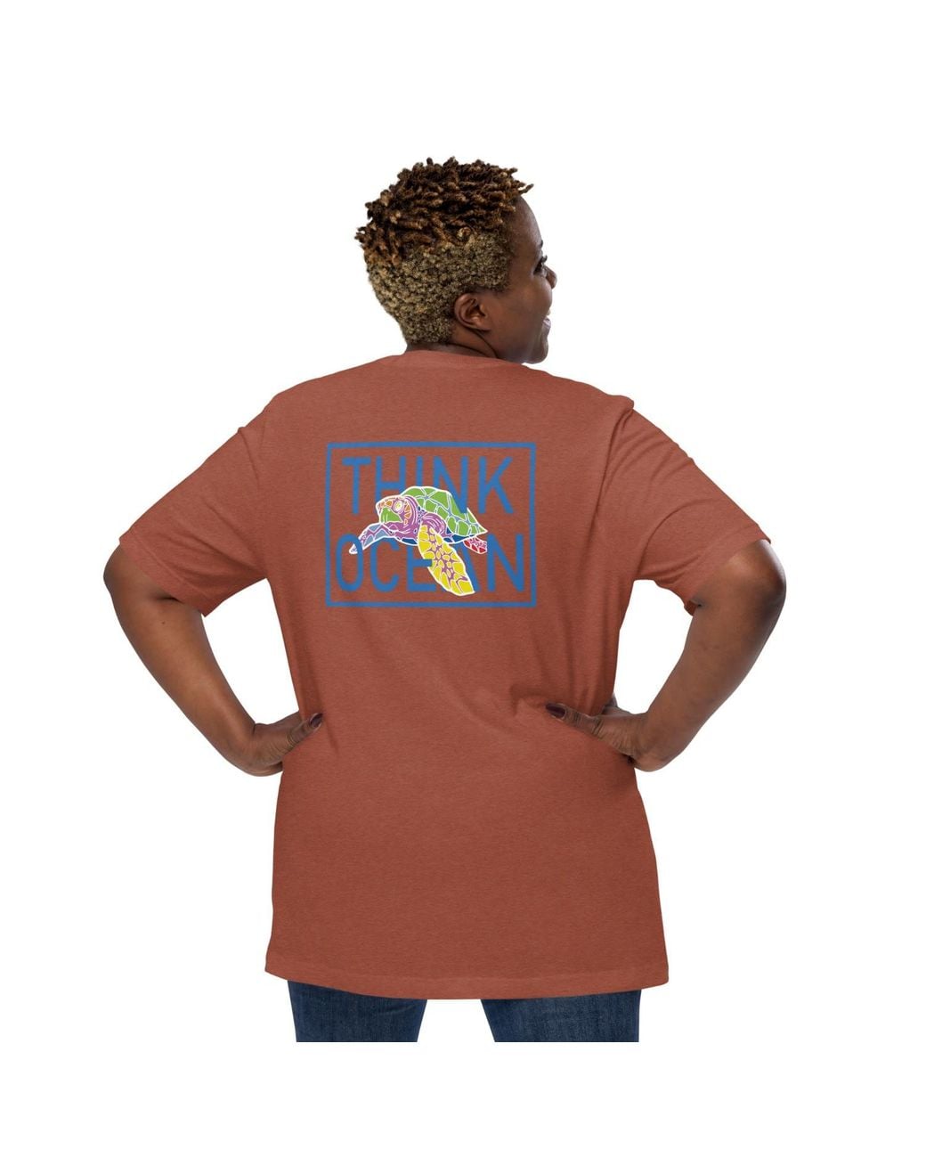 Anchor and Crew Orange Clay Think Ocean Turtle Fluorescence Cotton Embroidered T-Shirt