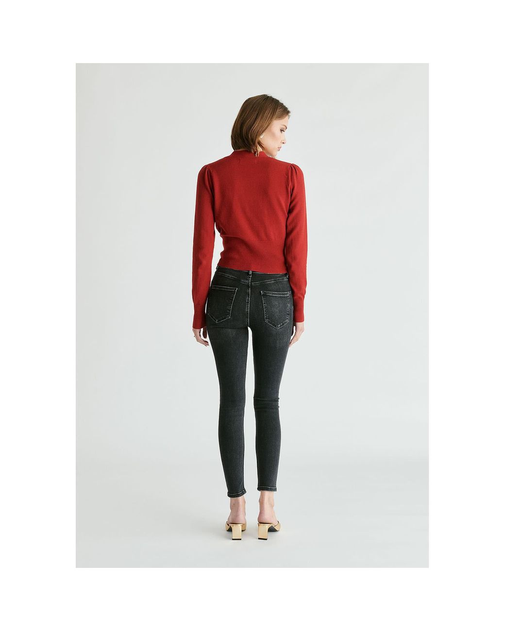 Paisie Red Long Sleeve Knitted Button Wrap Top