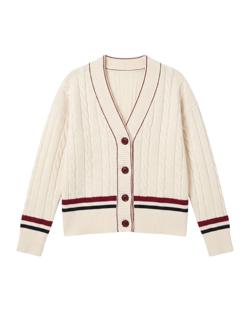 Brodie Cashmere Natural Varsity Cable Cardi