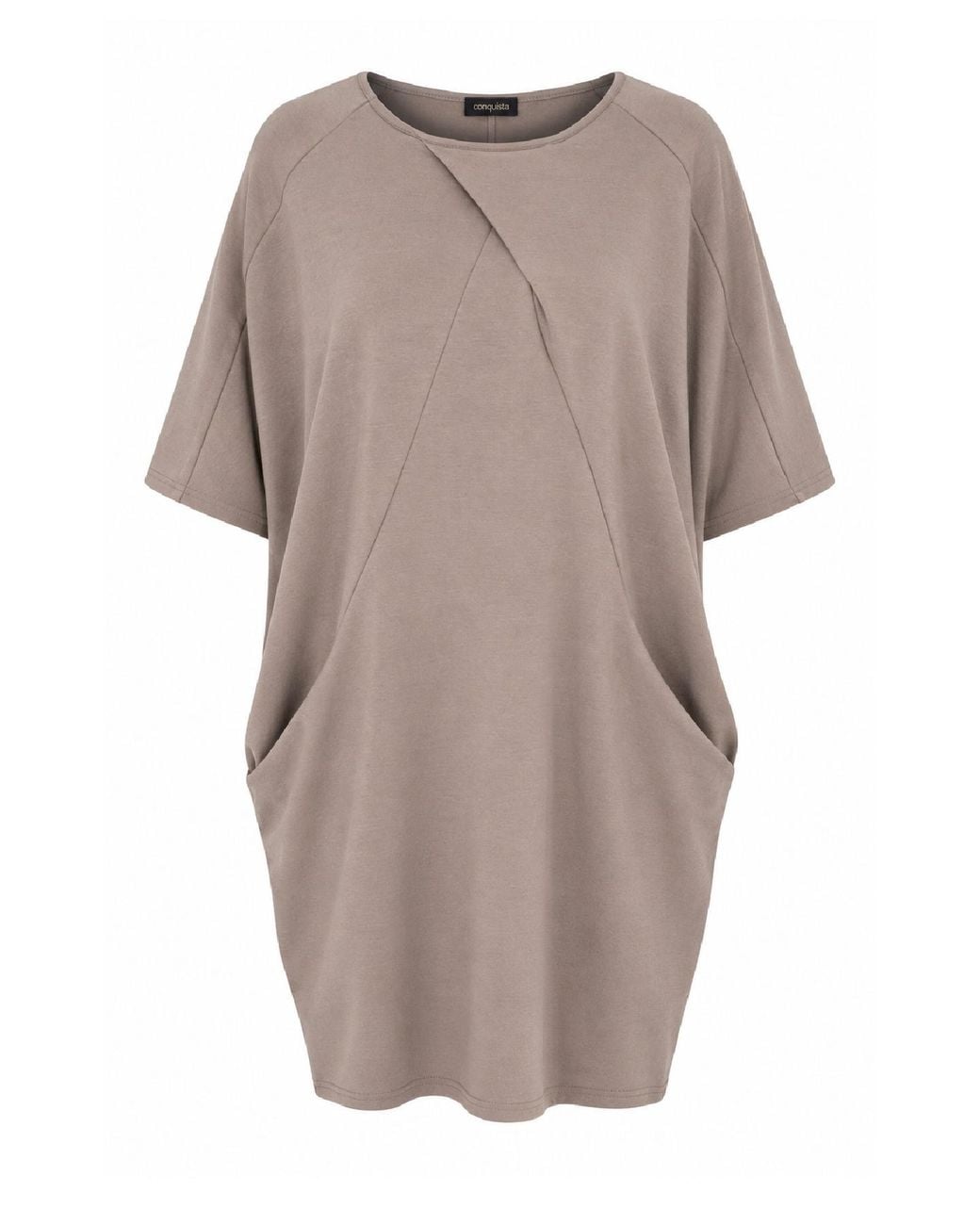 Conquista Natural Camel Cocoon Dress With Front Drape Detail