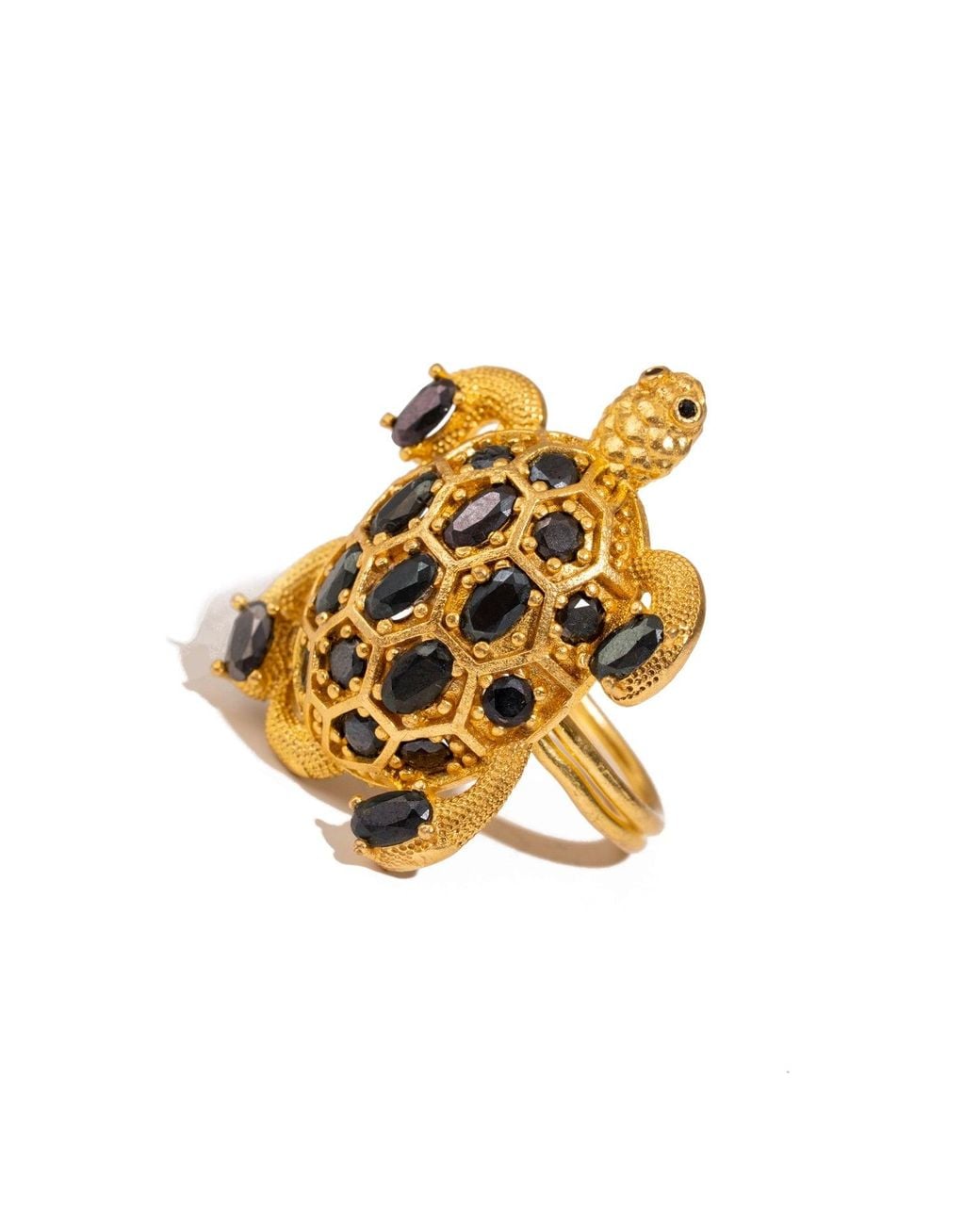 Ebru Jewelry Metallic Protective Turtle Onyx & Chunky Adjustable Ring
