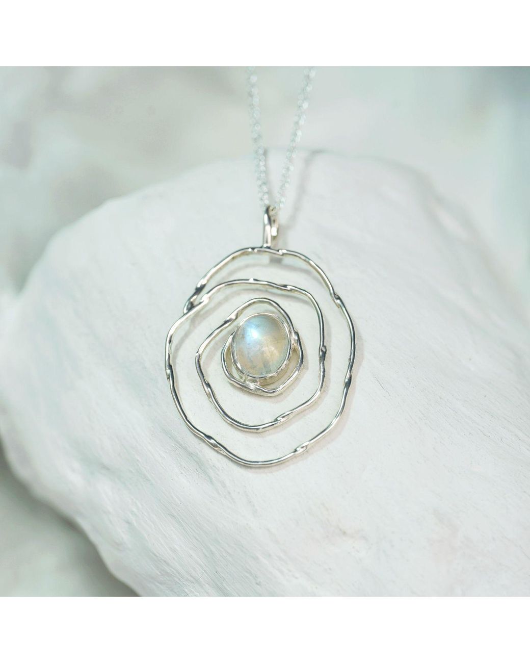 Isla Silver Metallic Spiral Moonstone Pendant Necklace