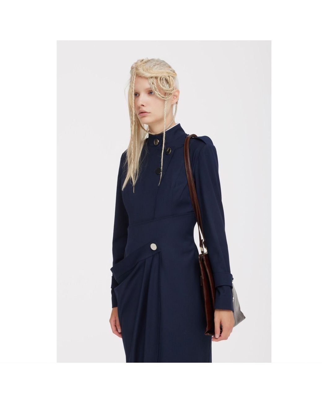 Julia Allert Blue Asymmetric Draped Sheath Midi Dress –