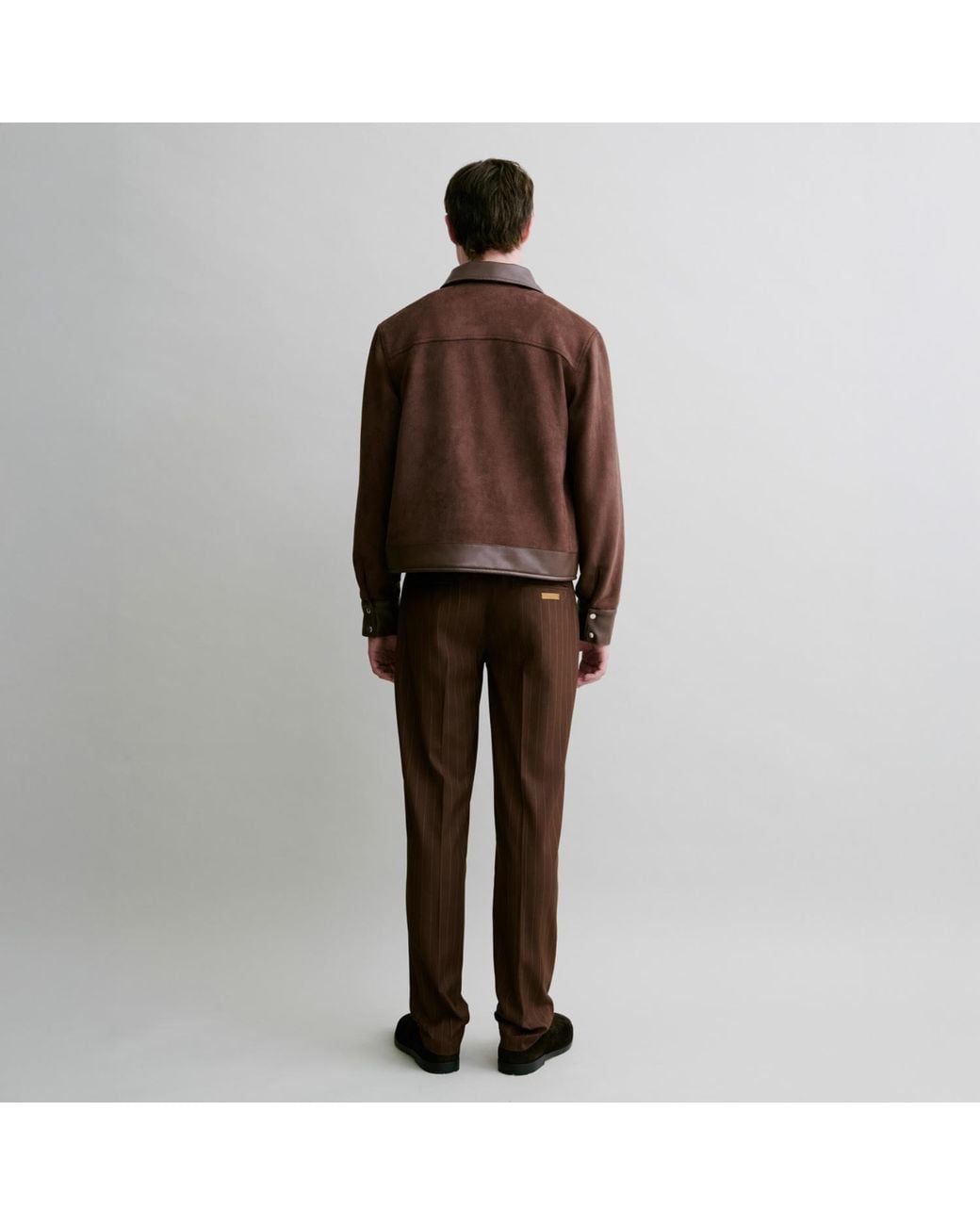 Luroq London Brown Linear Pinstripe Trousers for men