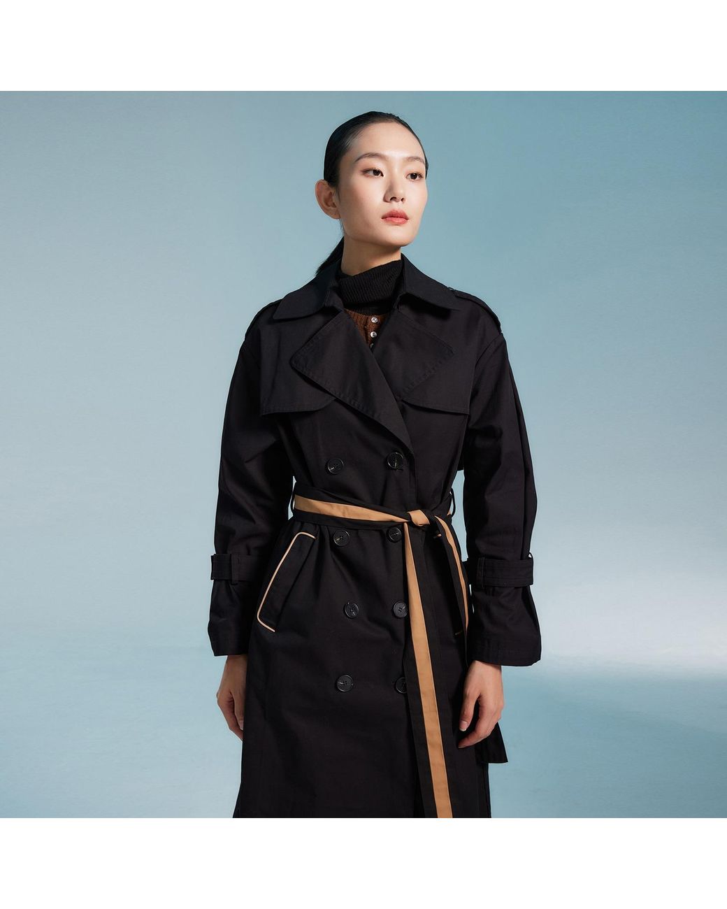 Smart and Joy Black Trench With Contrasting Belt