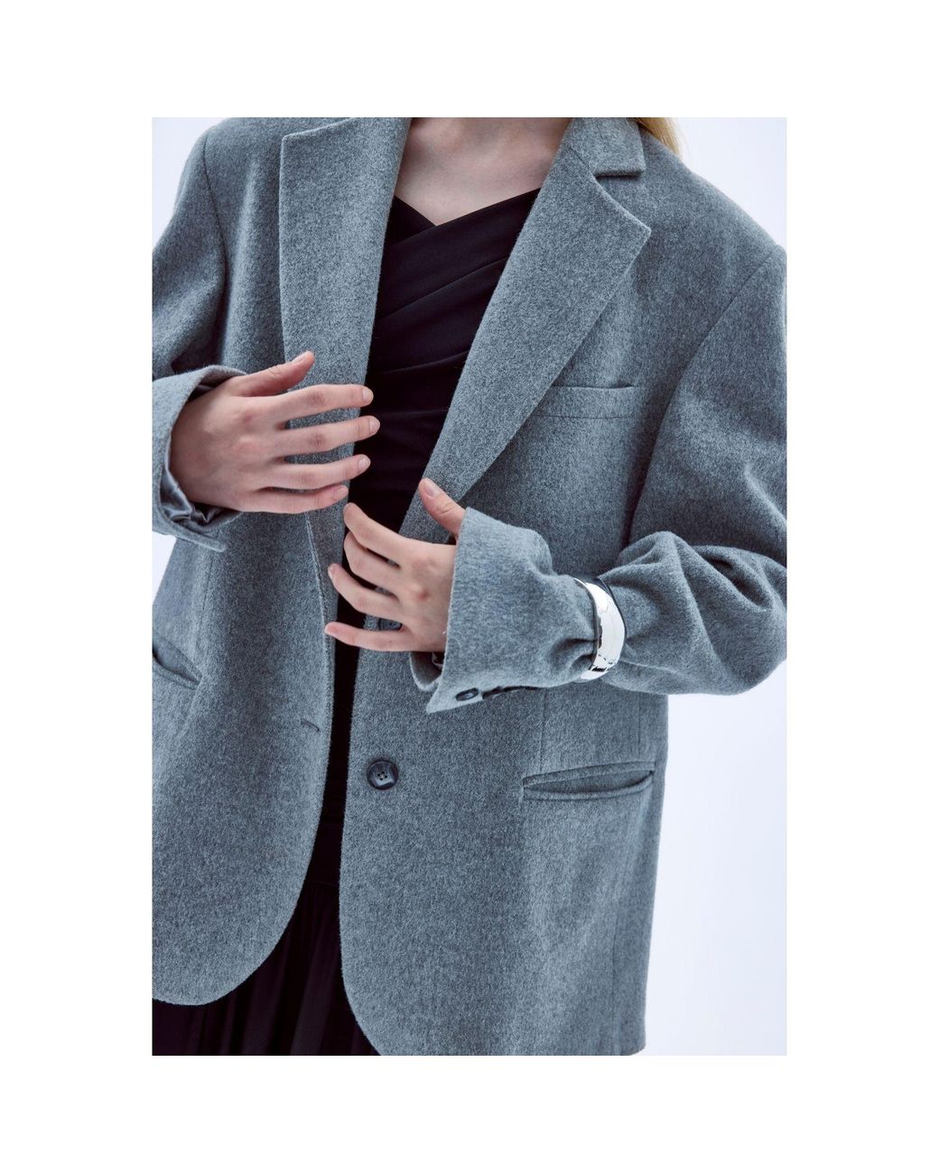 NAZLI CEREN Gray Boxy Wool Blazer