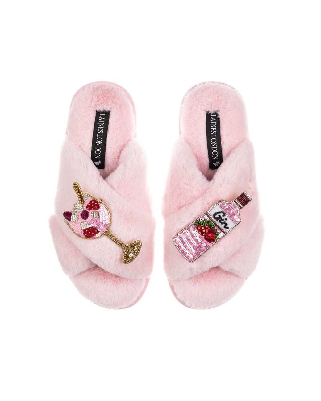 Laines London Pink Classic Laines Slippers With Gin & Fruit Glass Brooches