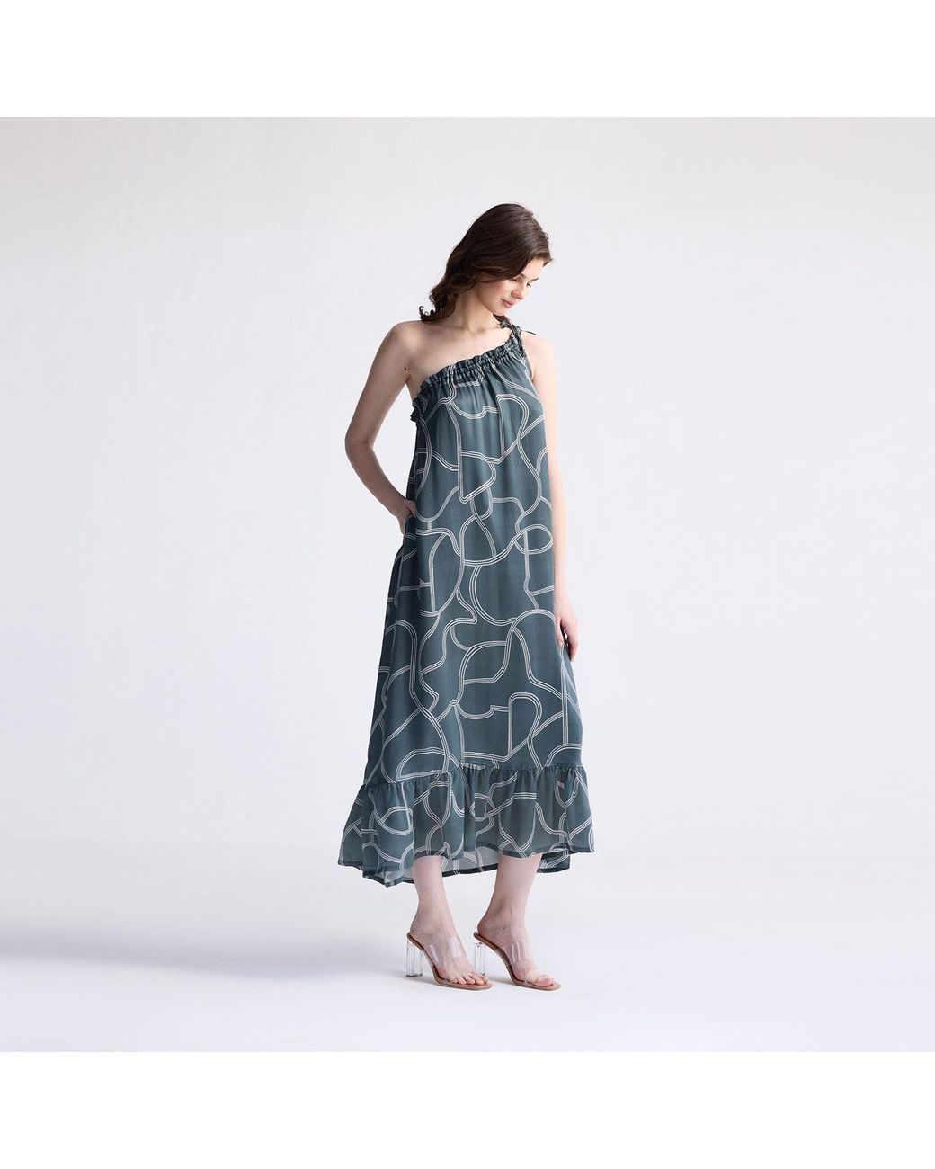 REISTOR Blue One Shoulder Maxi Dress