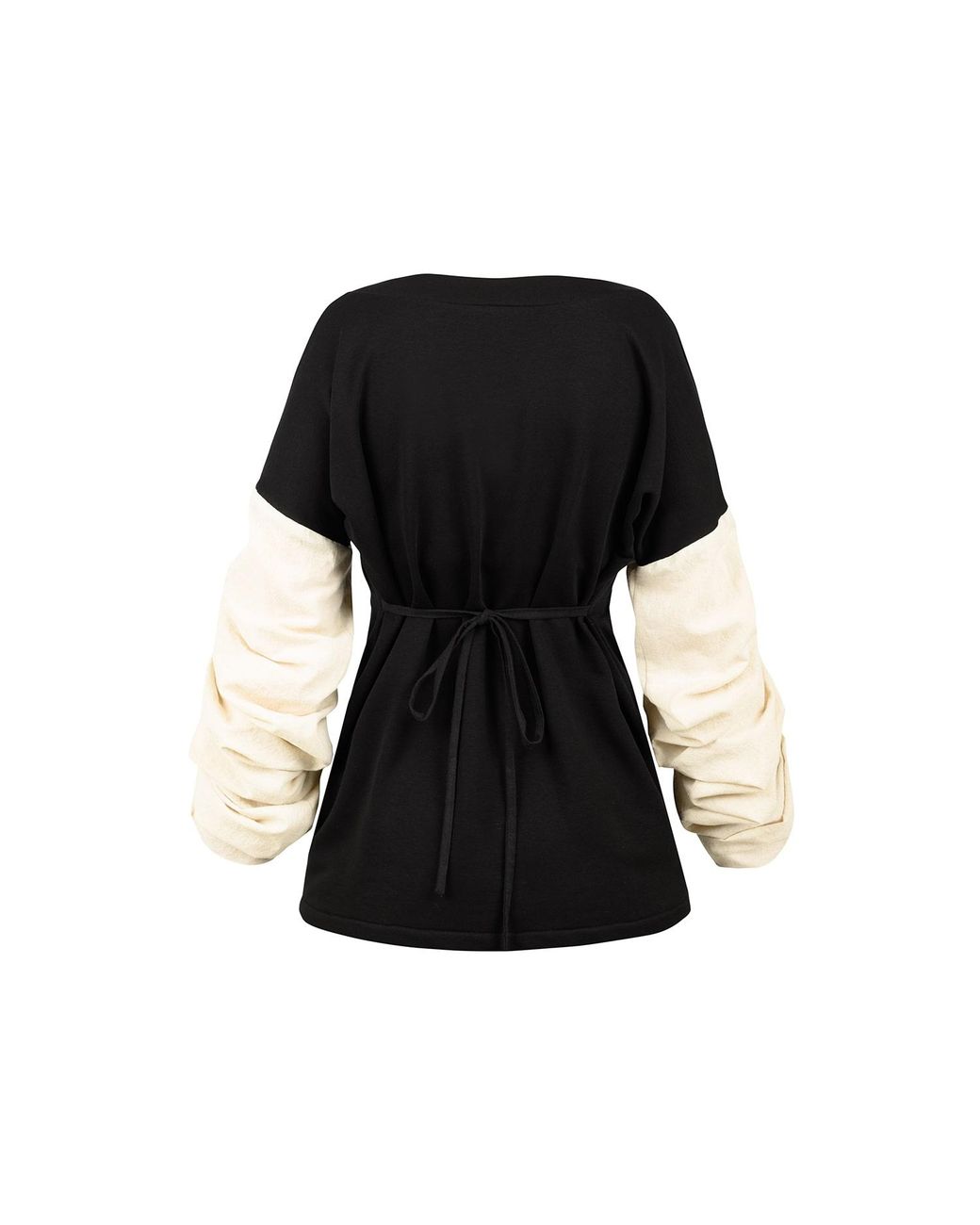 ALINA CERNĂTESCU Black Neutrals Salem Cotton Statement Sleeves Adjustable Sweater Office Daywear Blouse