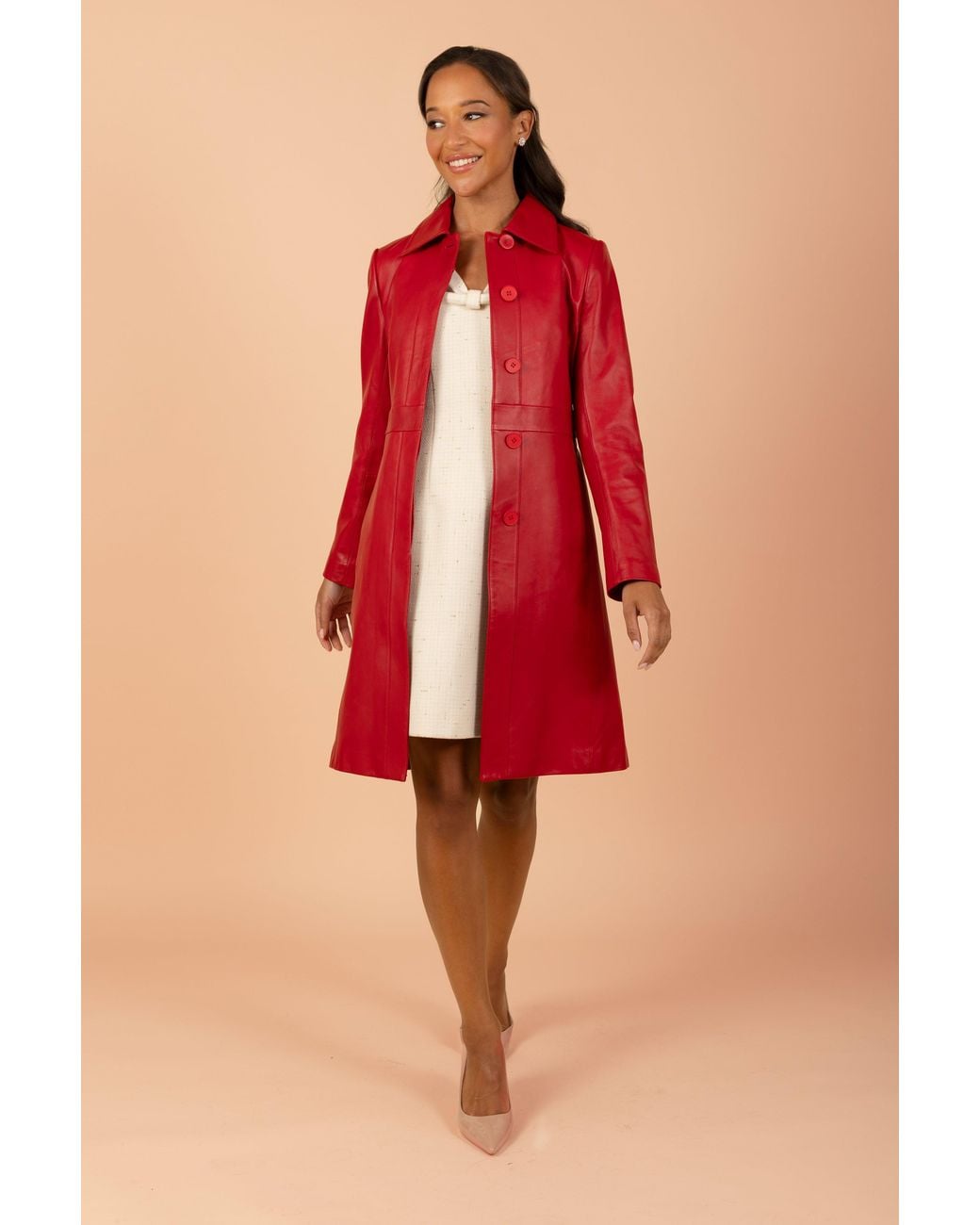Santinni Red Bellucci Belted Leather Coat