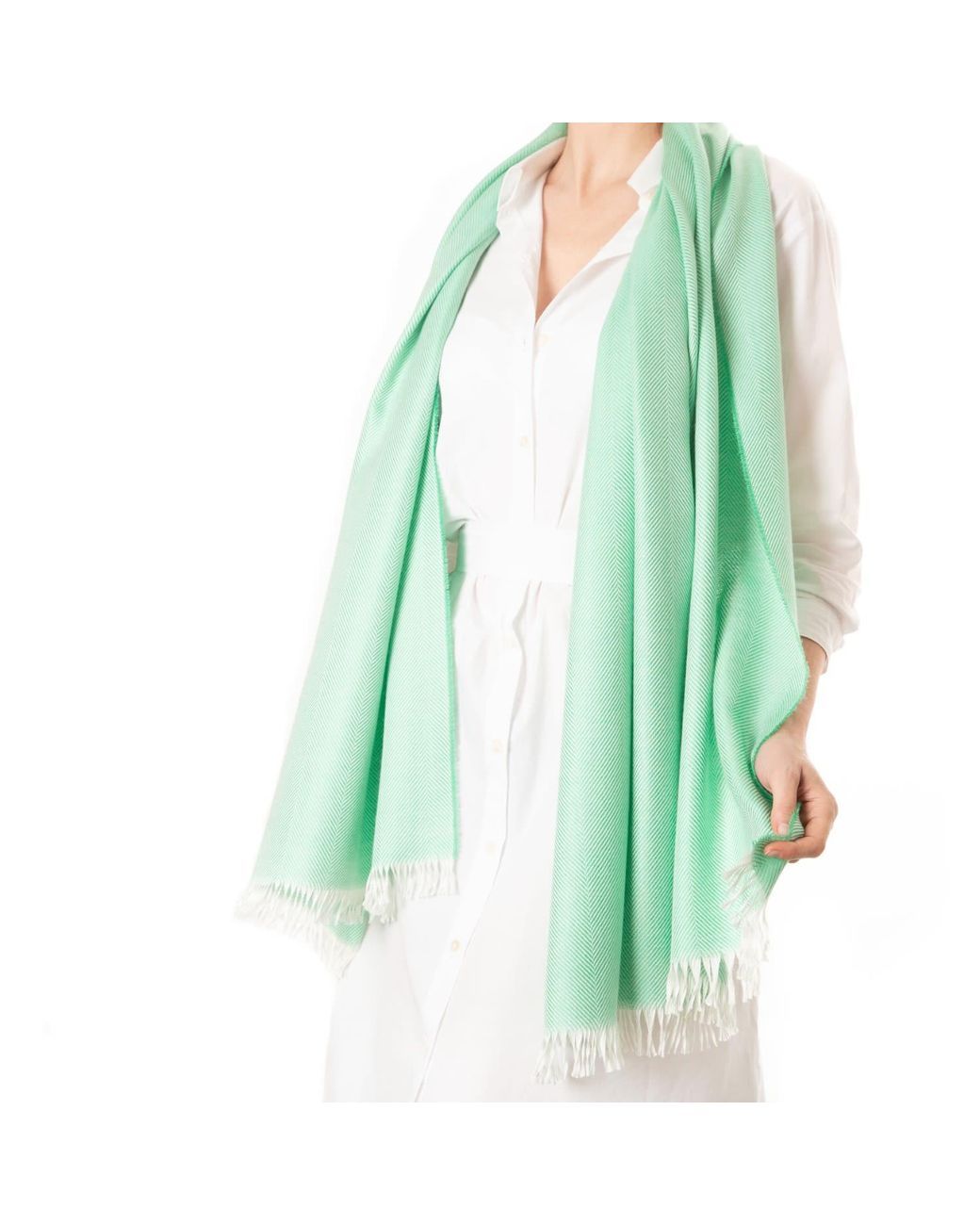 Kinalba Green Marquee Spring Herringbone Cashmere & Silk Stole