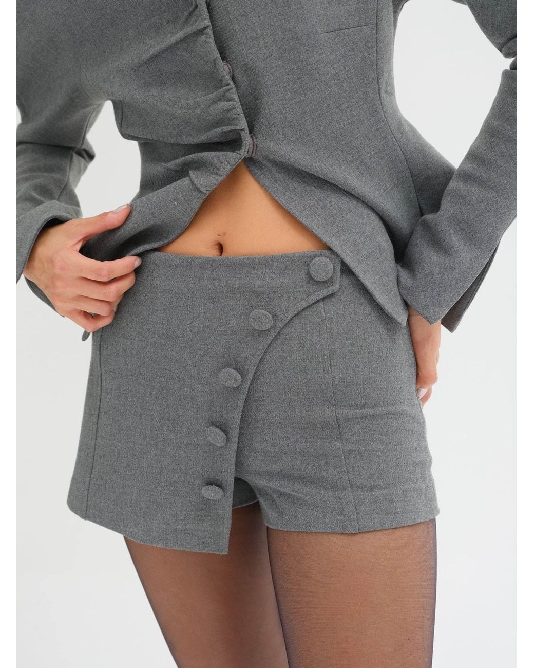 Sélone Gray Celia Asymmetric Wrap Skort
