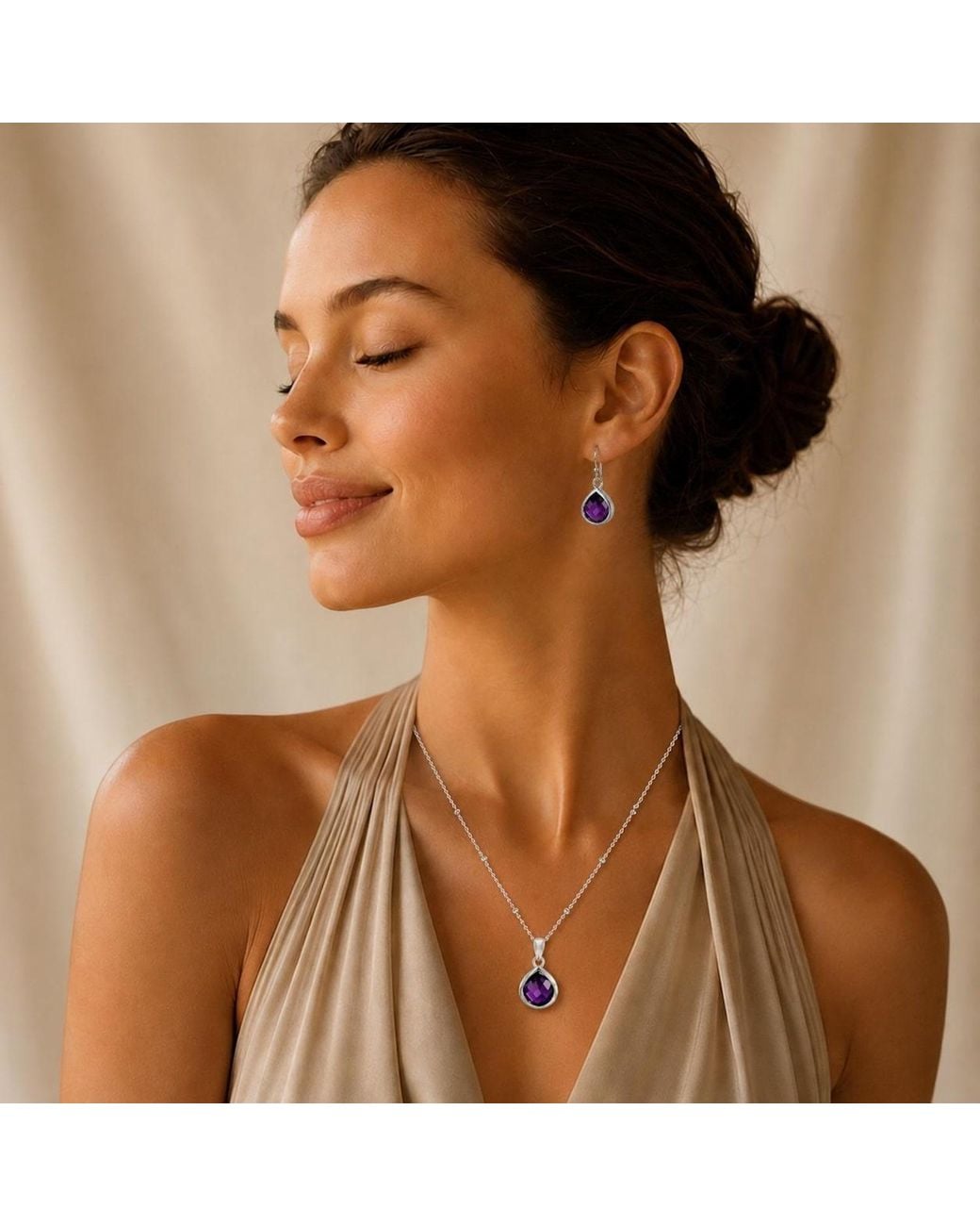 The Jewellery Store London Metallic Sterling Pear Shaped Amethyst Jewellery Set