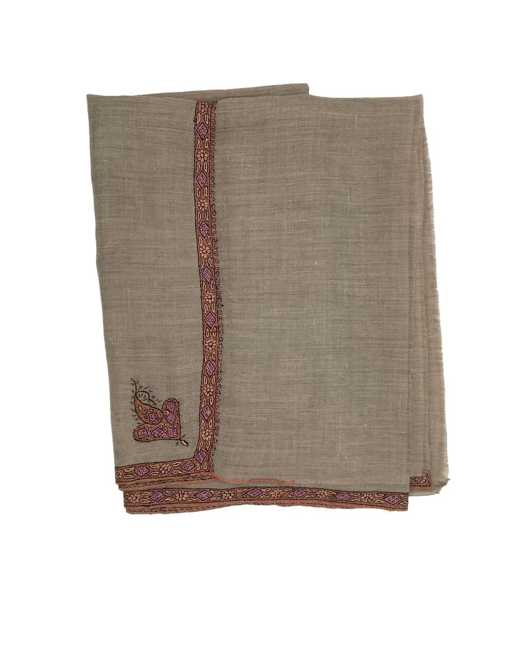 Kaminee Brown Neutrals Pure Cashmere Stole With Paisley Hand Embroidery