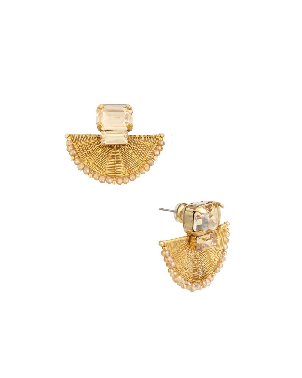 Saachi Metallic Crystal Fan Statement Earrings