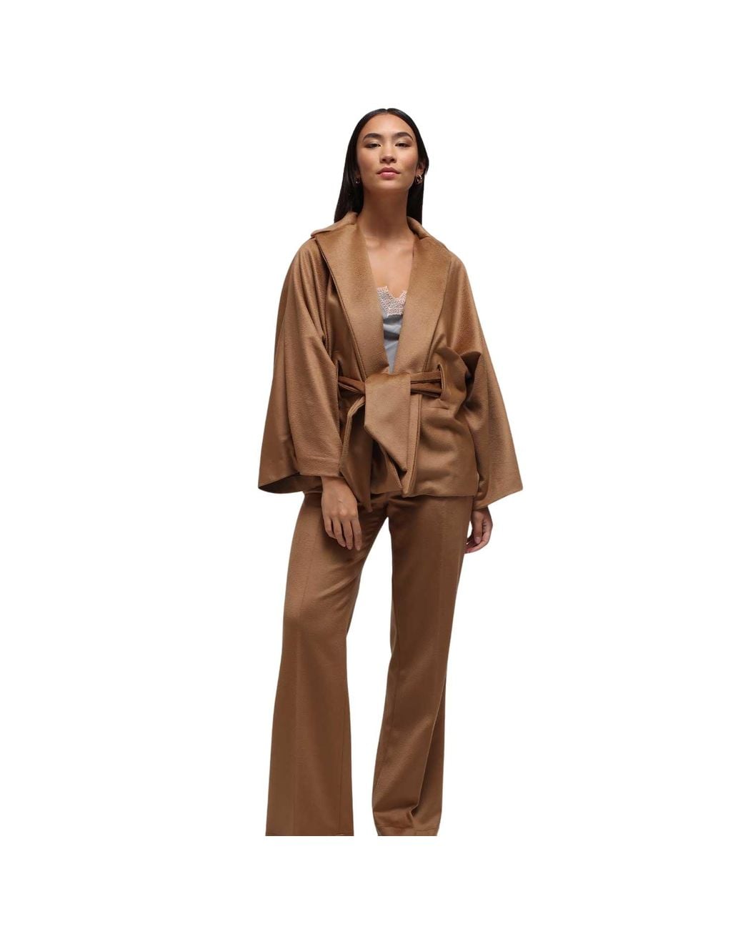 Humans & Land Brown Camel Wool Straight Pants