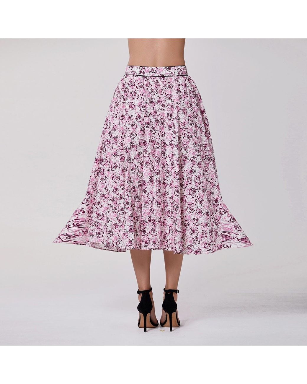 Smart and Joy Gray Floral-Print Cotton Midi Skirt