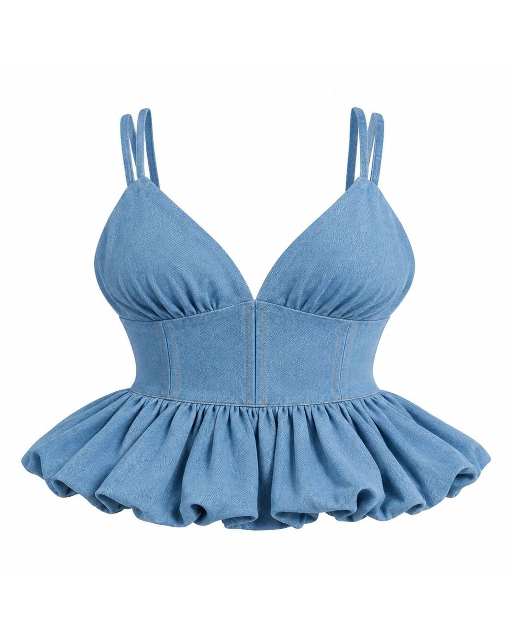 Ofuure Blue Light Denim Adele Peplum Top