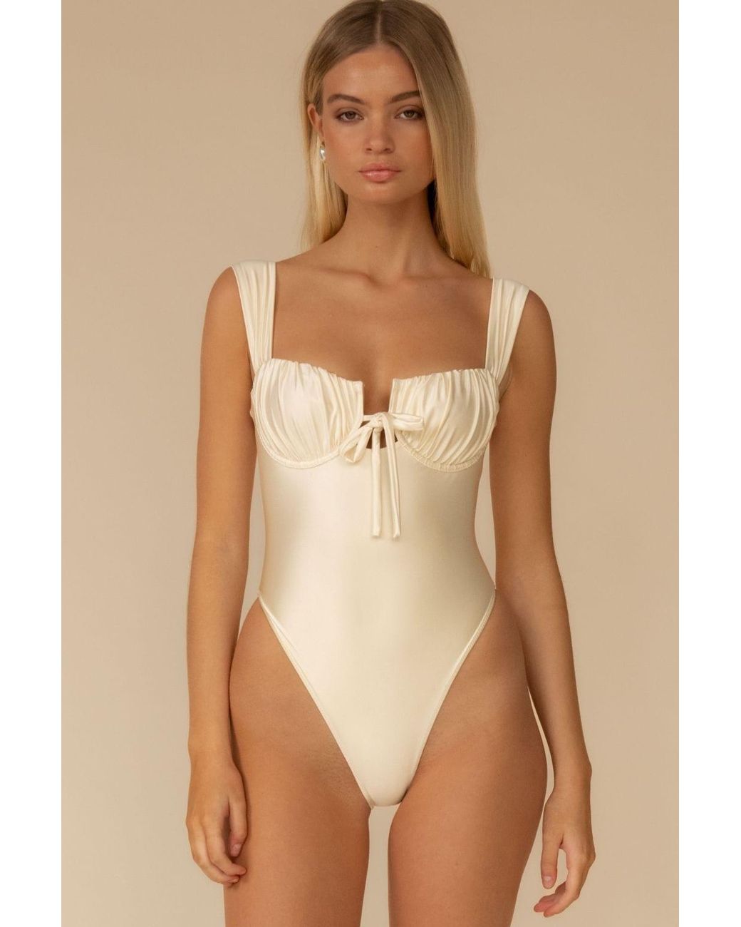 Montce White Neutrals Cream Silkie Petal Variation One-Piece