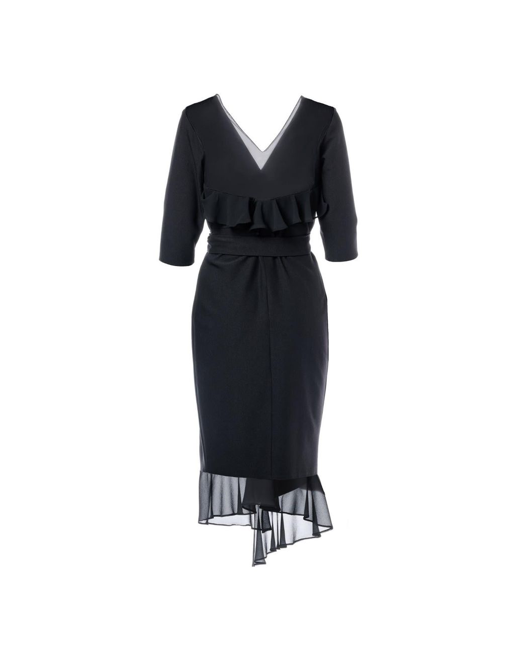 concept A trois Black Wrap Dress With Silk Ruffles