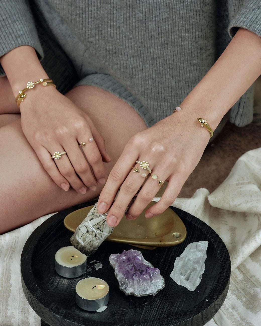 Freqnc Atelier Metallic Dolphin Adjustable Ring With Moonstone