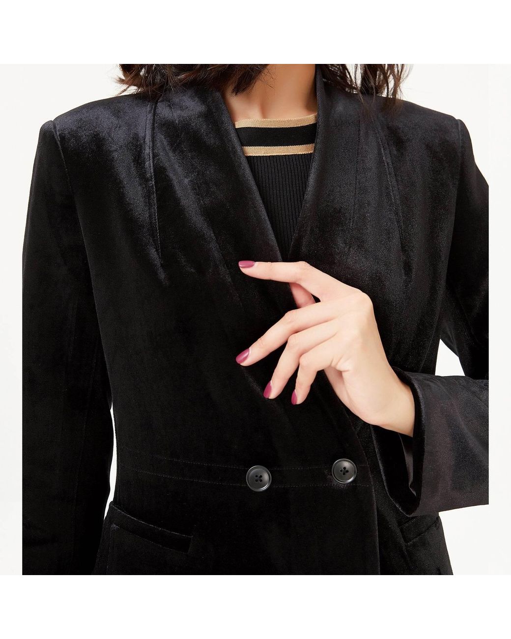 Smart and Joy Black Velvet Jacket With A Flat Neckline