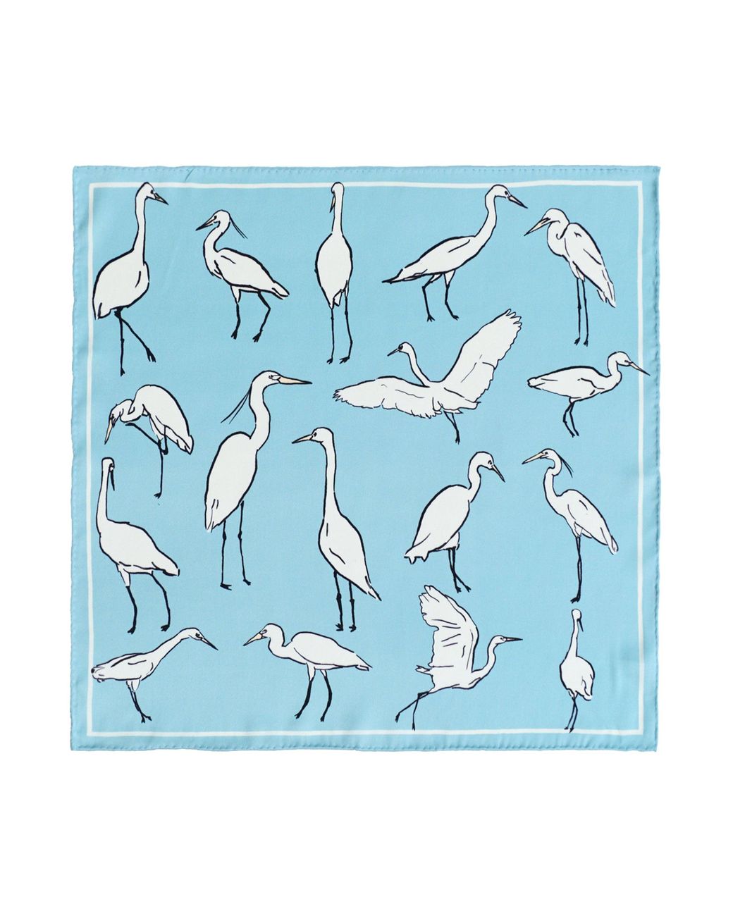 Lost Pattern Blue Little Egret Silk Pocket Square for men