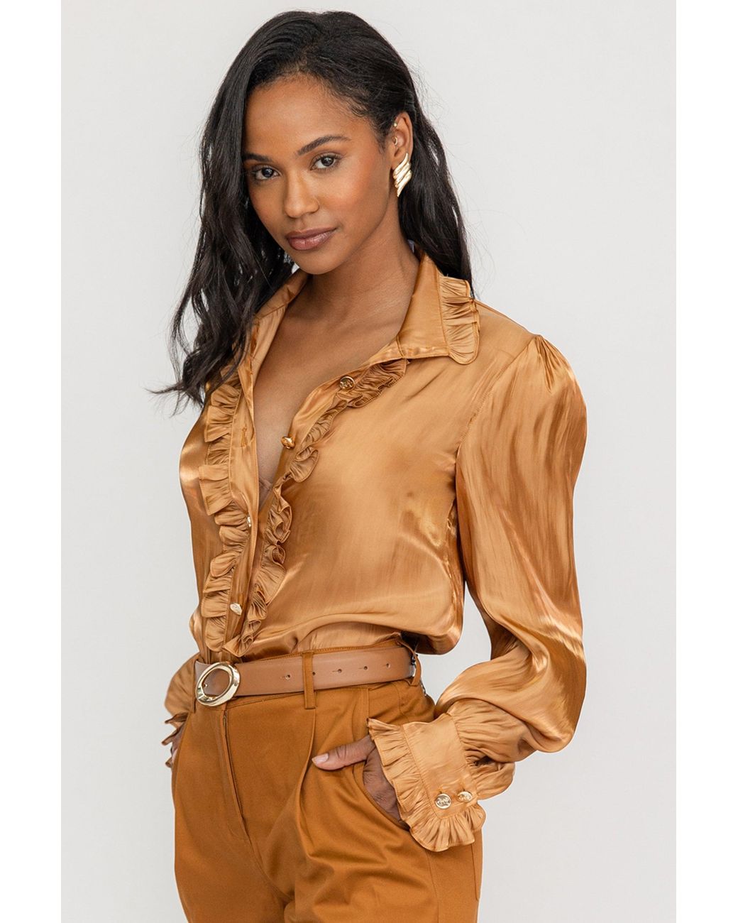 Zetaye Brown Carrington High Neck Blouse