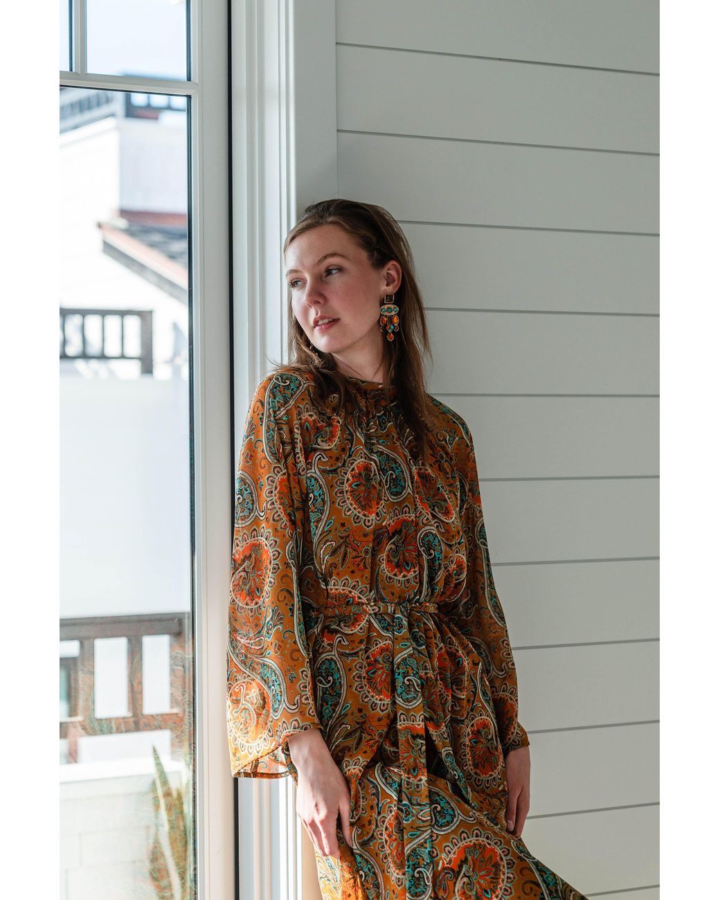 Jennafer Grace Metallic Carmel Paisley Dress