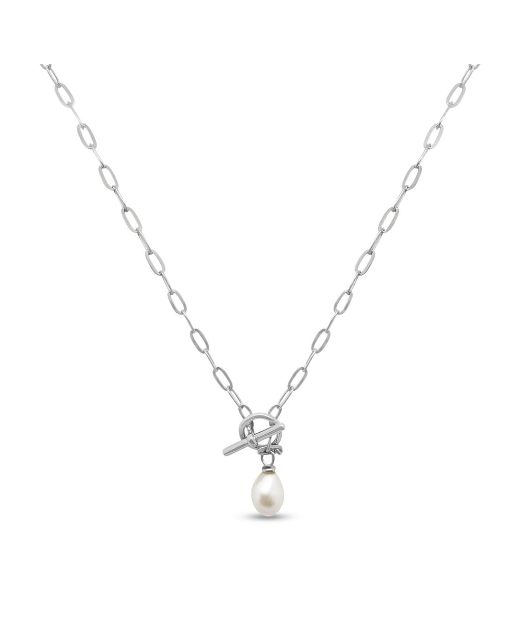 Clemence Wren Metallic T-Bar Paperclip Freshwater Pearl Necklace