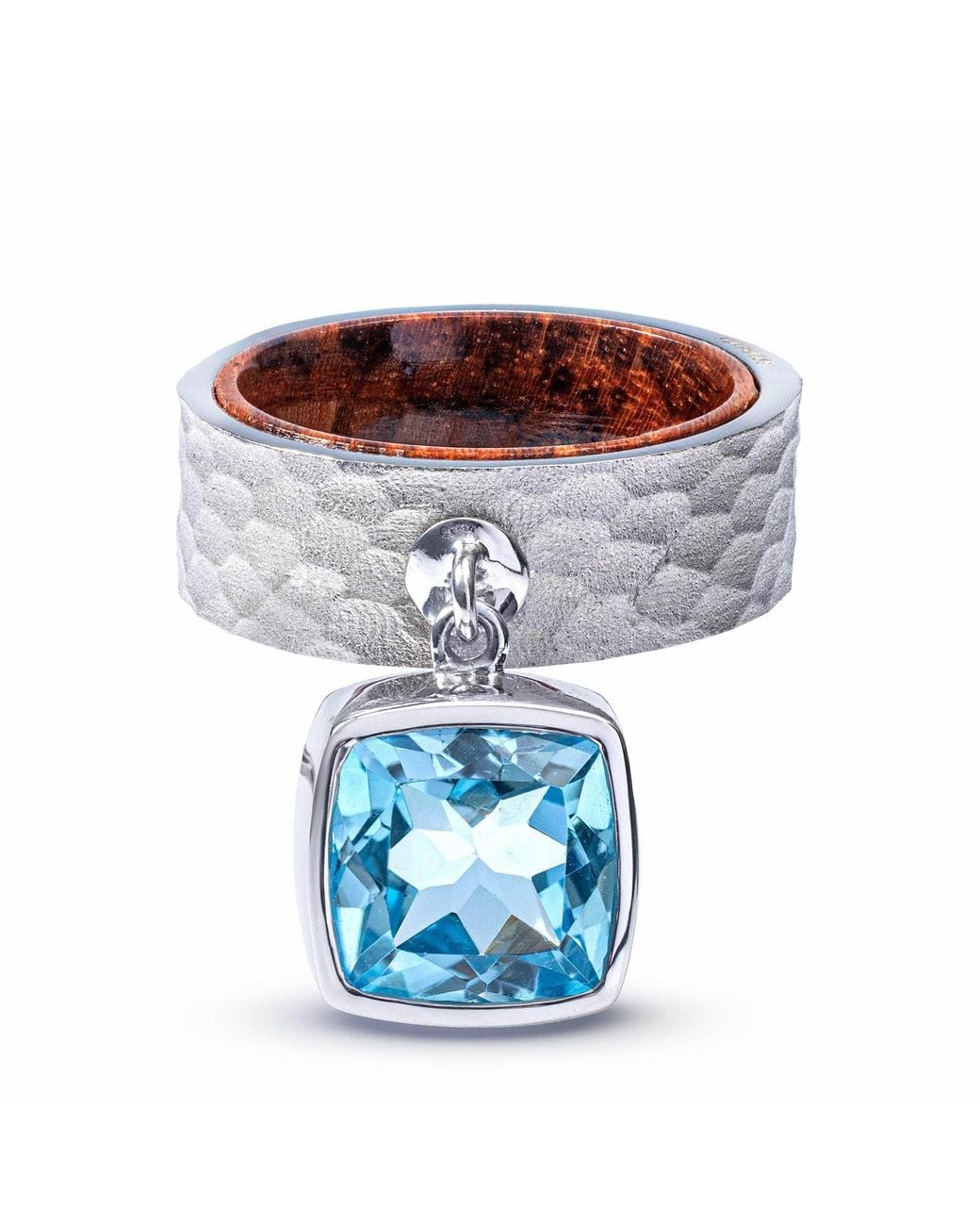 German Kabirski Blue Nixie Ring With Cushion Topaz And Rosewood Core
