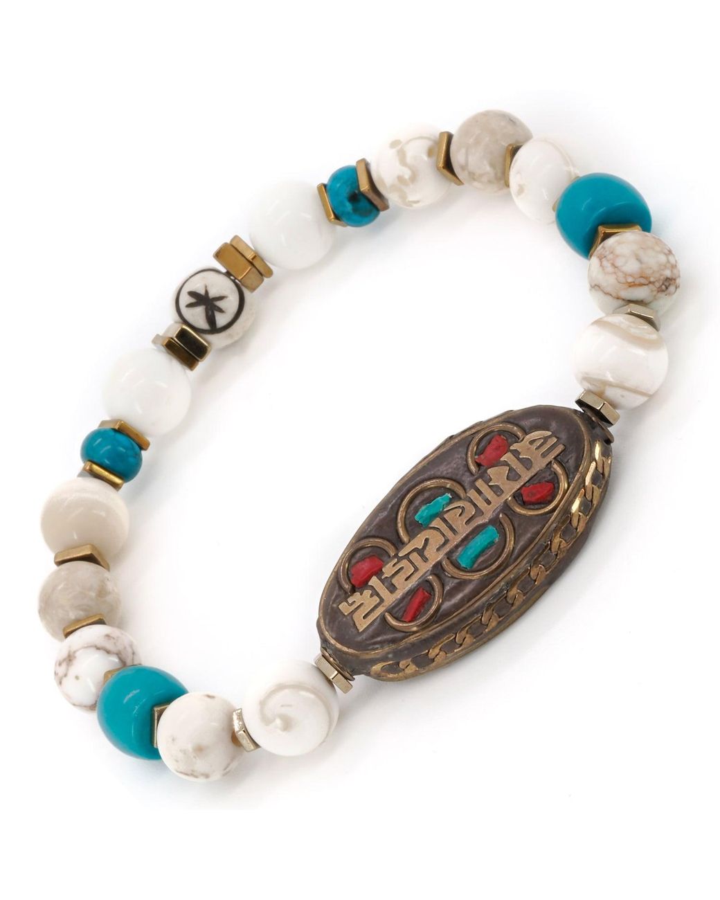 Ebru Jewelry Metallic Om Mani Padme Hum Nepal Bracelet