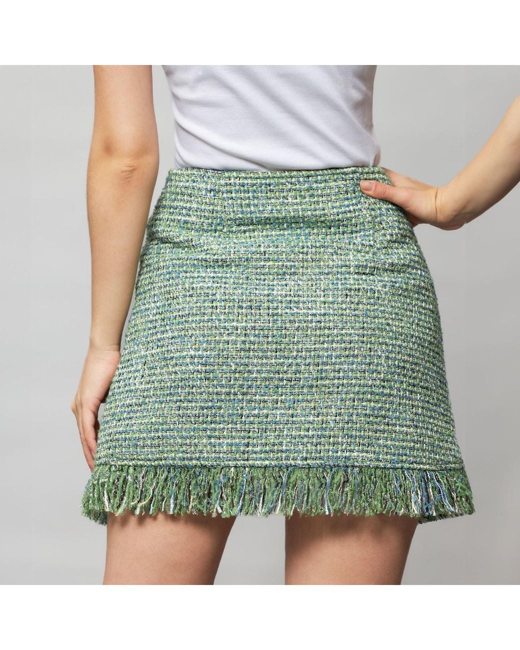 Solgo Atelier Green Cora Tweed Wrap Mini Skirt