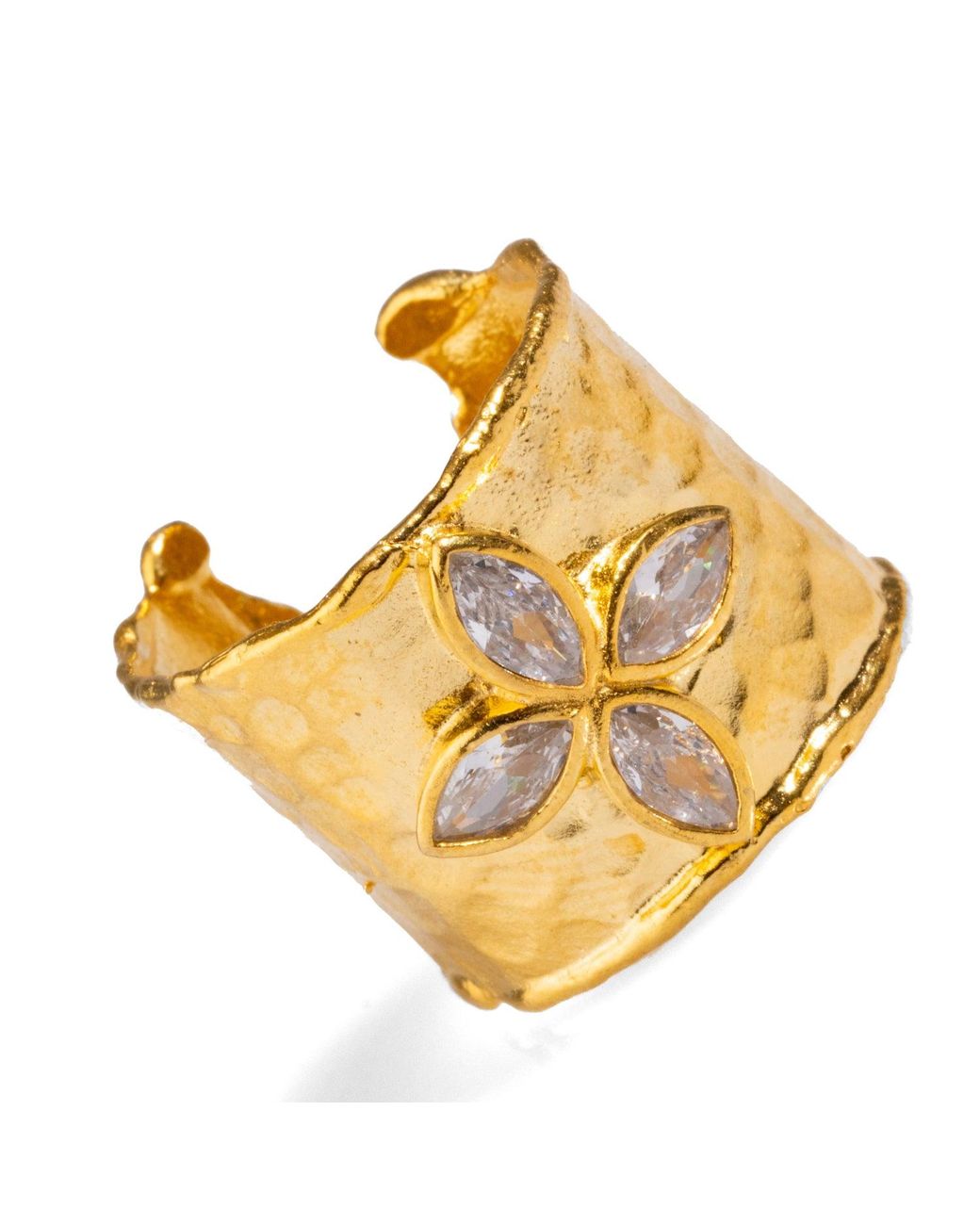 Ebru Jewelry Yellow Diamond & Band Floral Chunky Cuff Ring