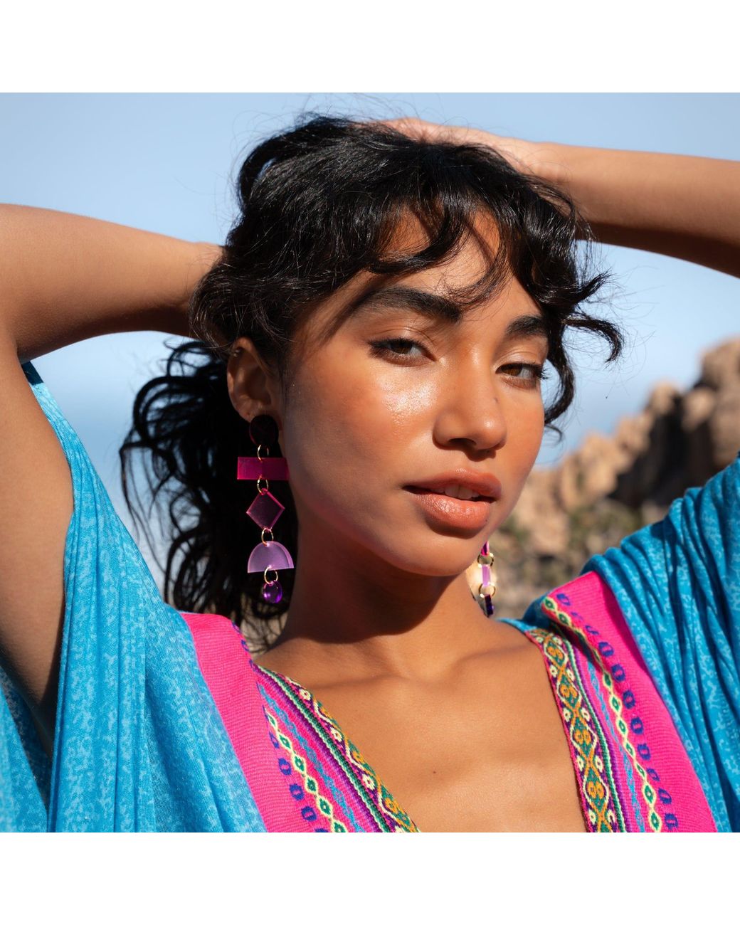 By Chavelli Black Geometric Dangly Statement Earrings