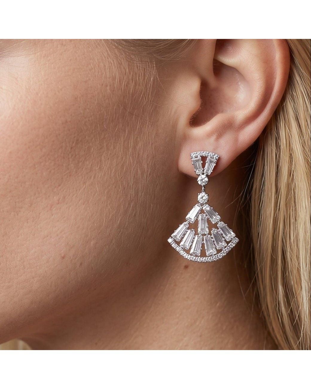 Uchi and Soto White Gingko Rhinestone Earrings