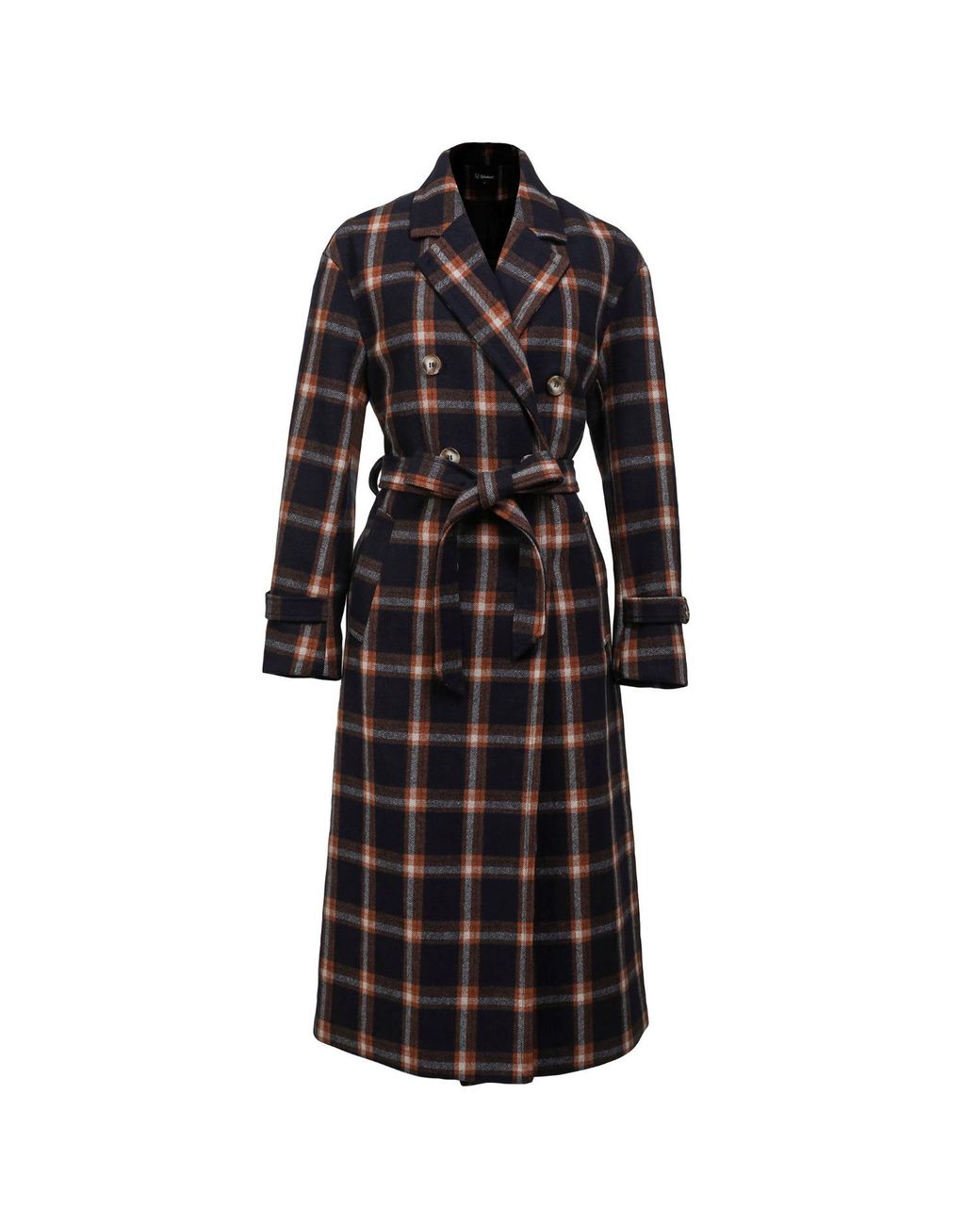 Smart and Joy Black Double Breasted Checks Coat