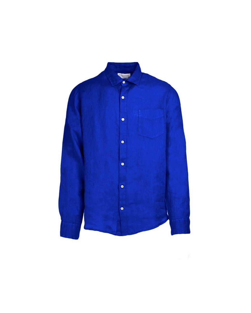 Haris Cotton Blue Long Sleeved Front Pocket Linen Shirt Sapphire for men