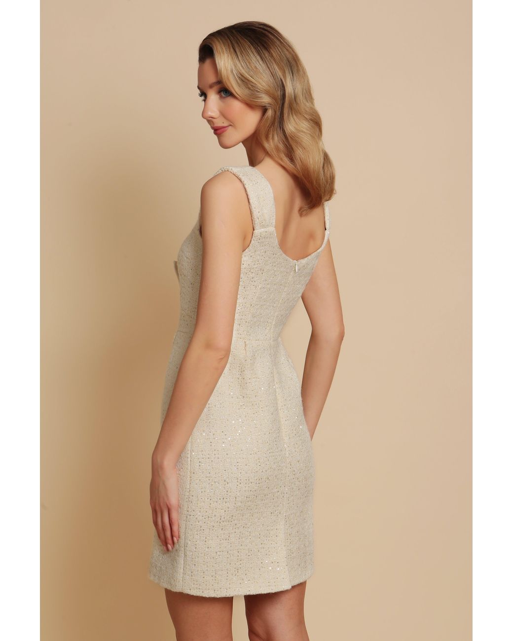Santinni Natural Jackie Wool Tweed Dress