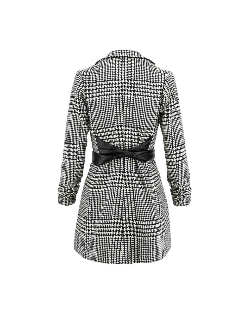 AVENUE No.29 Black Houndstooth Wool Blazer Dress With Contrast Belt