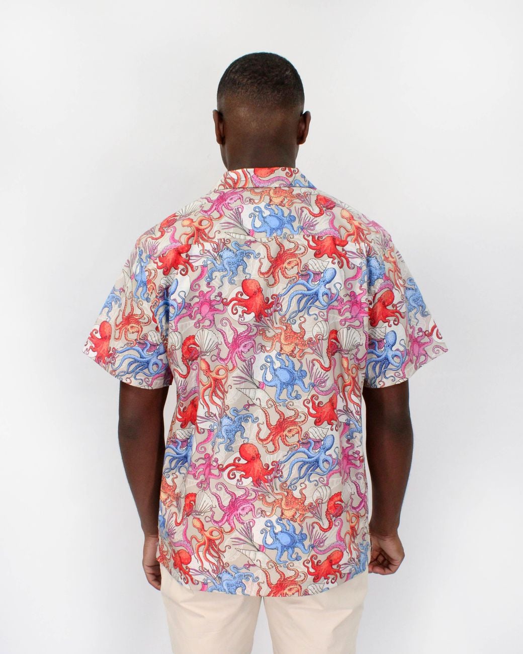 Lords of Harlech Blue Ralph Octopus Party Camp Shirt In Pumice for men