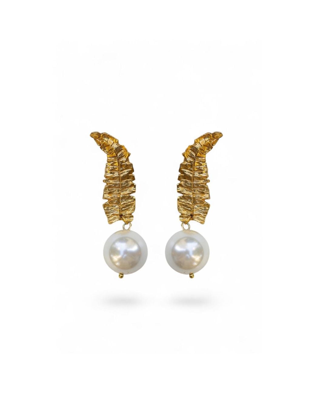 Sunset Magic Studio Metallic Palm Leaf & Mallorca Pearl Earrings