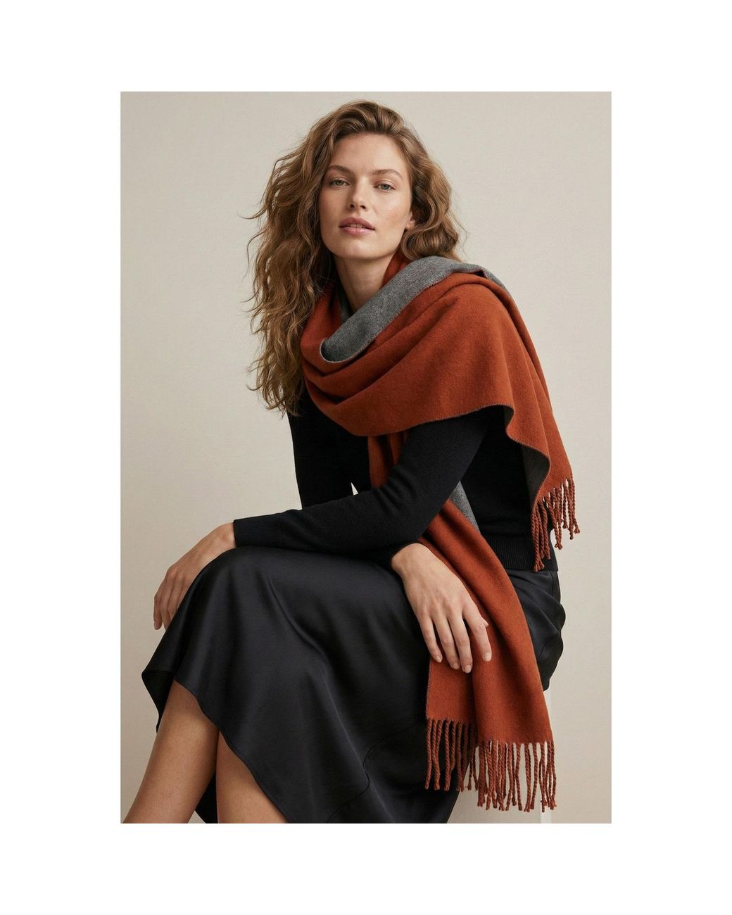 Saachi Brown Solid Fringe Reversible Scarf