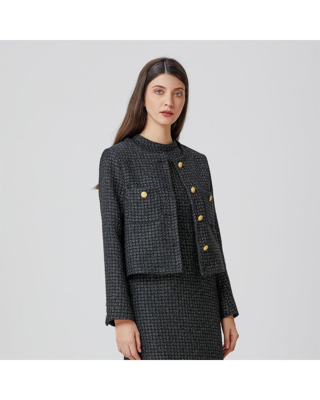 Smart and Joy Black Tweed Jacket With Buttons