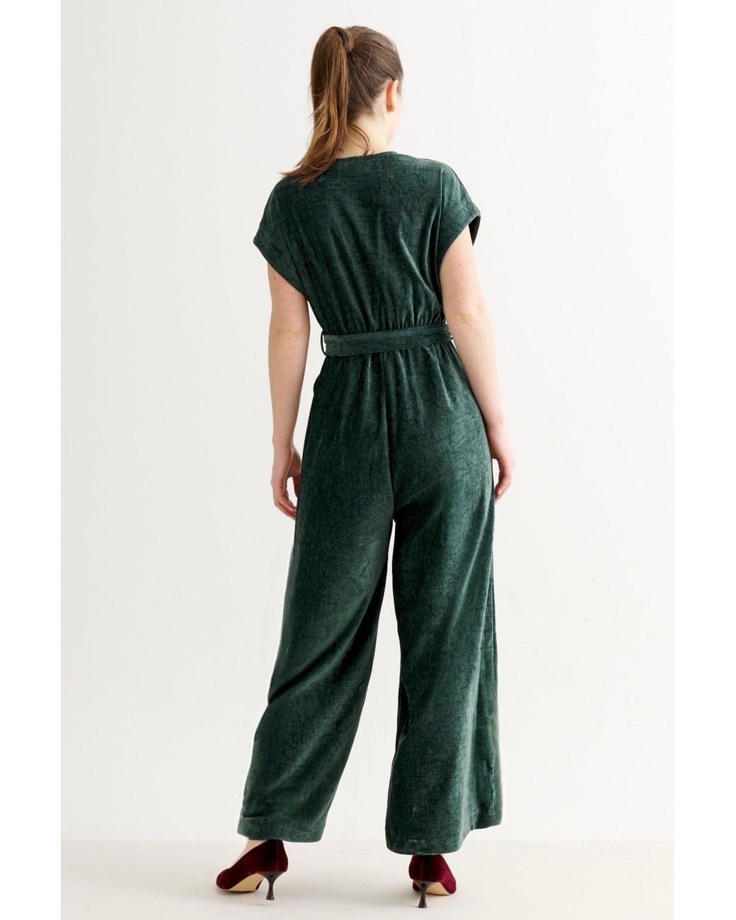 Louche Green Phoenix Matte Velvet Jumpsuit