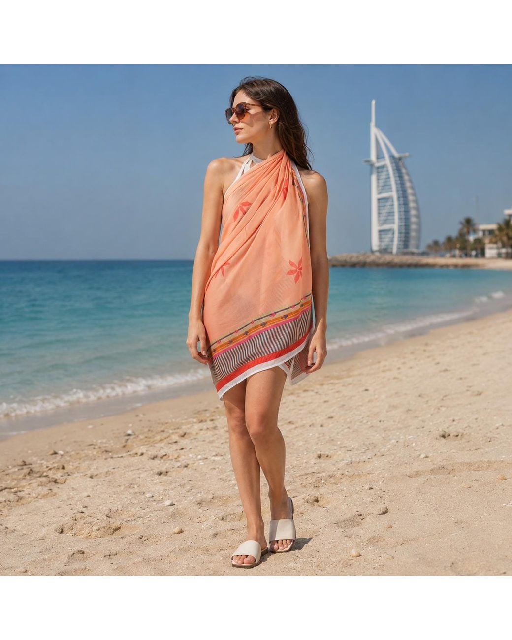 DHARA SHETH DUBAI Red Peach Blossom Resort Halter-Style Sarong