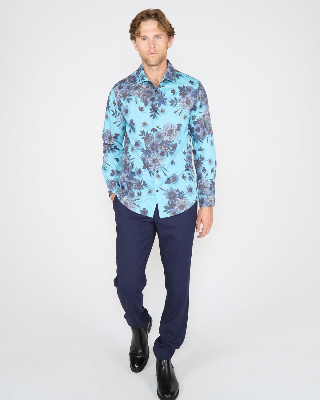 Lords of Harlech Blue Nicoli Valencia Floral Cotton Shirt for men