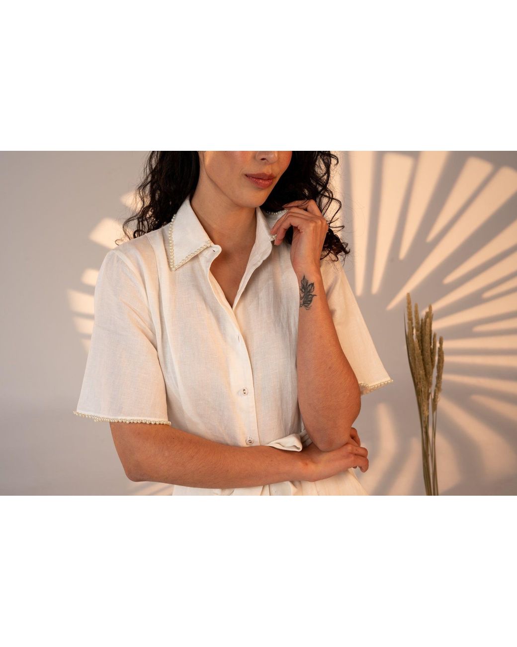 Carolina Benoit White Cafe Au Lait Pearled Dress