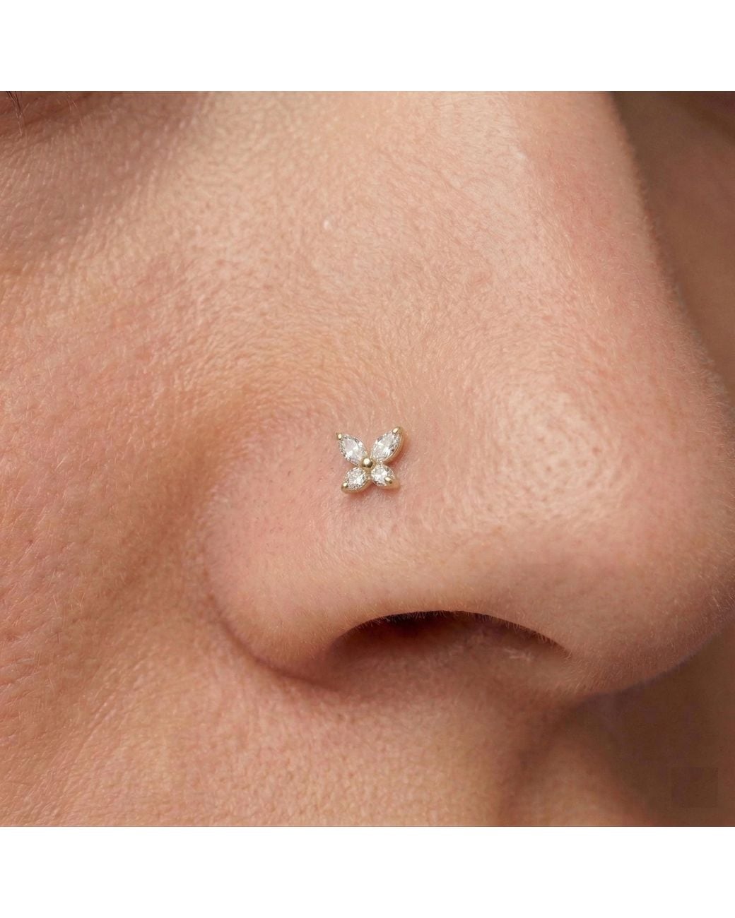 Zahav Jewelry Metallic 14K Solid 24G Butterfly Cz L Shape Nose Stud