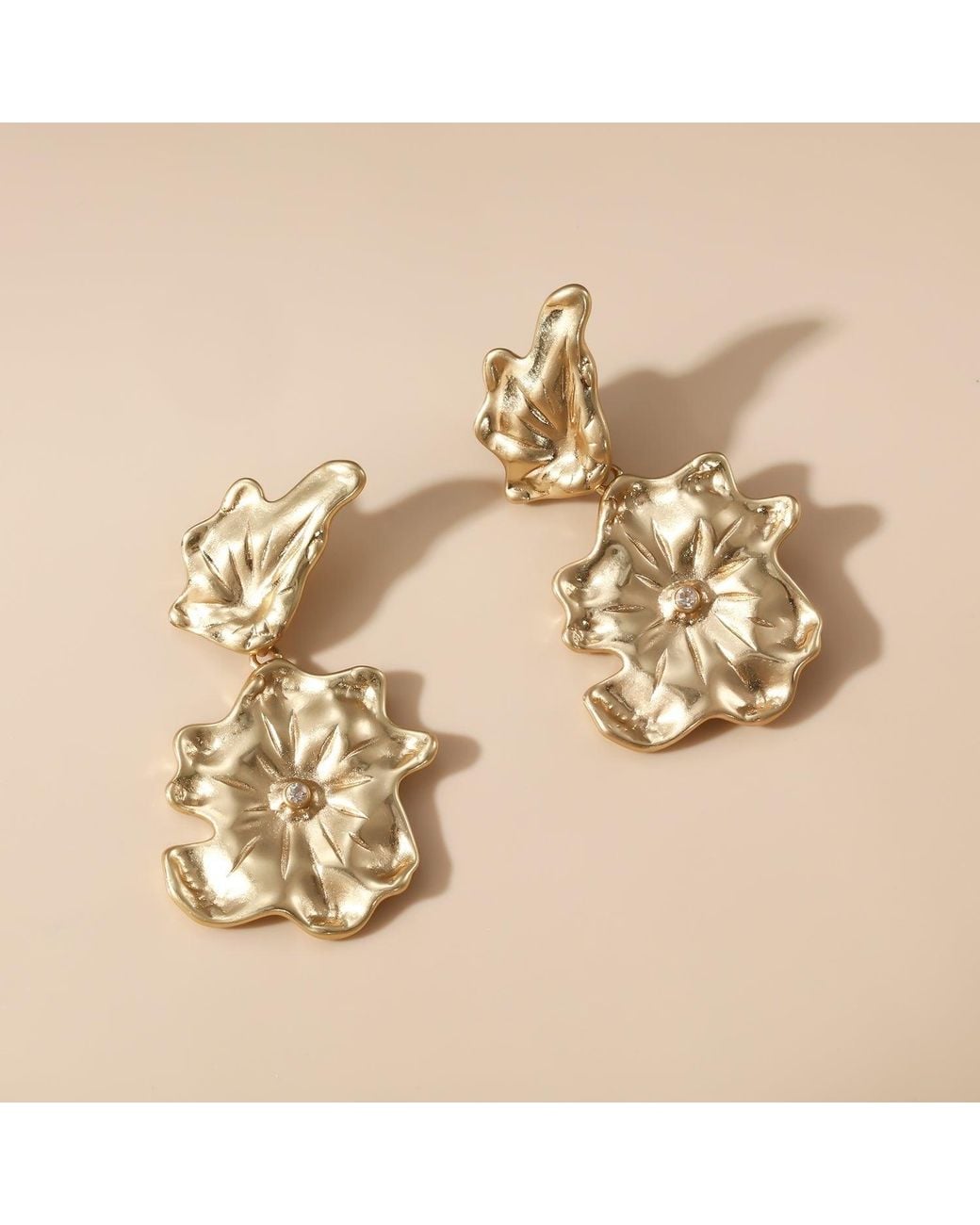 Rare Matters Jewelry Metallic Golden Flora Statement Earrings